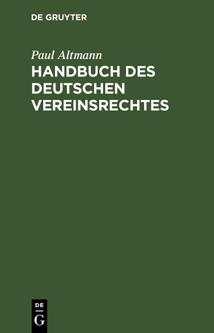 Book cover image for Handbuch des deutschen Vereinsrechtes ISBN: 9783112623633